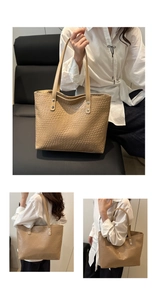 Macro detail of beige woven tote bag showing luxury leather texture and silver rivets