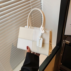 Korean Style Women Patchwork PU Leather Handbag Contrast Color Square Crossbody Bag With Adjustable Shoulder Strap