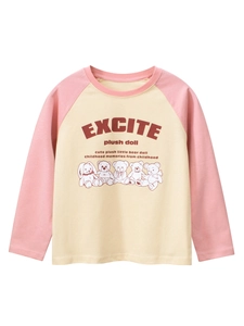 T-Shirt Raglan Da Ragazza In Cotone Color Block Manica Lunga Stampa Orso Cartone Animato Girocollo Casual Primavera
