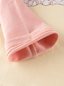 Maglia in cotone per bambini rosa e beige con polsini a coste e dettagli di cucitura