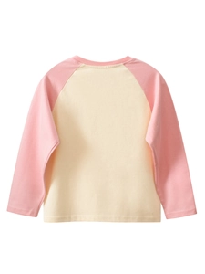 T-shirt raglan a maniche lunghe per bambini in cotone morbido color panna e rosa