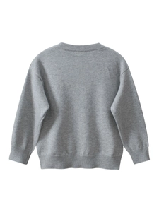 Neutral grey long-sleeved knitted sweater for kids with ribbed cuffs and round neckline