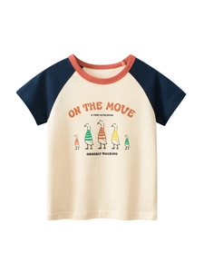 Girls Short Sleeve Raglan T-Shirt 100% Cotton Cartoon Duck Print Round Neck Summer Casual Toddler Baby Breathable Clothing Top