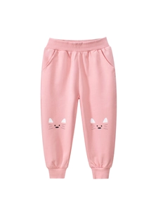 Girls Cotton Jogger Pants Cartoon Cat Printed Elastic Waist Casual Sporty Sweatpants For Kids Toddlers