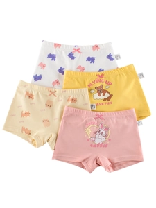 Girls Boxer Briefs Cotton Soft Breathable Cartoon Animal Rabbit Cat Print Underwear For Kids With Bow