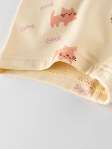 Kids cotton shorts with cat and fishbone prints featuring high-quality double stitching