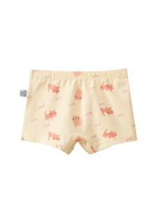 Girls' light yellow cotton boxer briefs with cute pink cartoon cat and fishbone patterns