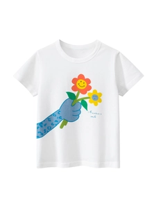 T-Shirt À Manches Courtes Pour Filles 100% Coton Imprimé Fleurs Dessin Animé Été Décontracté Col Rond Doux