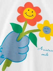 T-shirt blanc en coton pour filles avec imprimé tournesol coloré et texte souriant