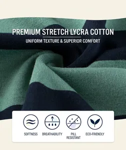 Close-up of green and navy striped breathable stretch cotton fabric texture for kids