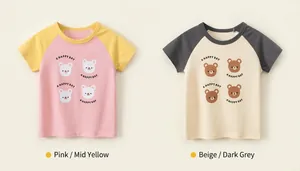 Detailansicht der weichen Baumwoll-Kinder-T-Shirts mit Bärenmotiv und Aufdruck