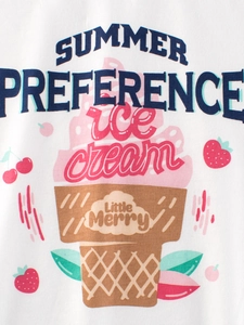 T-shirt enfant en coton blanc avec motif crème glacée et texte Summer Preference