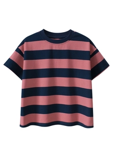Boys Short Sleeve T-Shirt Cotton Stretch Striped Round Neck Casual Loose Fashion Tee Top For Big Kids Teens Comfortable