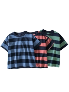 Three-pack of boys' short-sleeved cotton t-shirts with classic wide horizontal stripes