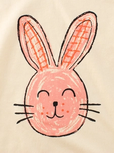 T-shirt enfant crème à manches courtes avec imprimé lapin rose mignon dessiné à la main