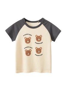 Mädchen Kurzarm Baumwolle T-Shirt Cartoon Bär Buchstabendruck Raglan Rundhals Weich Atmungsaktiv Lässig Sommer Top Für Kleinkinder