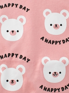 Rosa Kinder-T-Shirt aus Baumwolle mit Bären-Print und Happy Day-Schriftzug