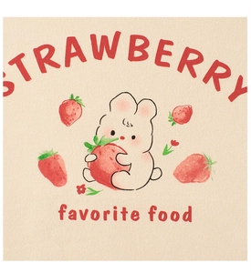 Détail du t-shirt crème pour bébé fille avec imprimé lapin mignon et fraise