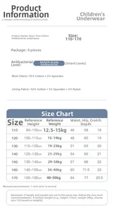 Tableau des tailles détaillé et spécifications coton antibactérien 5A pour boxers garçon