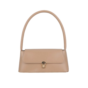 Sac baguette beige minimaliste avec poignée cylindrique et boucle en métal doré