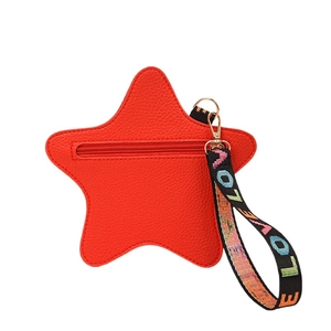 Red star shaped leather crossbody bag with zipper and colorful LOVE letter strap