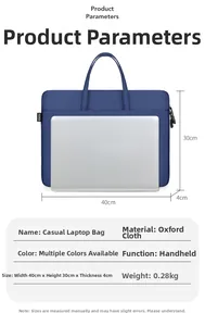 Blue Oxford cloth laptop bag dimensions 40x30x4cm with weight of 0.28kg details