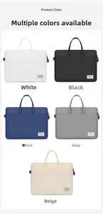 Multi-color laptop bags shown in white, black, blue, and grey with double zippers