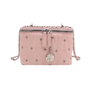 Borsa a tracolla rosa trapuntata con strass e ciondolo a forma di fiore di camelia