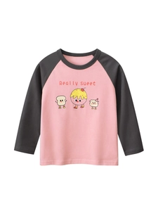 Girls Long Sleeve T-Shirt Cotton Raglan Contrast Color Cartoon Print Round Neck Casual Top For Toddler Kids