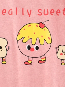 Pink knit cotton toddler long sleeve T-shirt with sweet cartoon dessert print