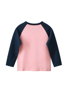 T-shirt a maniche lunghe raglan rosa e blu per bambine in morbida maglia di cotone