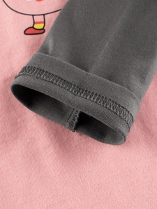 Children's long-sleeve cotton T-shirt featuring pink and dark grey color-block stitching