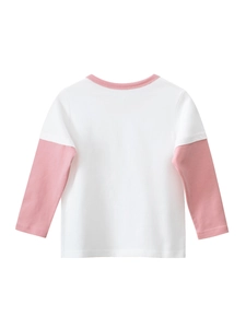 T-shirt manches longues enfant style deux-pièces en coton blanc et rose contrasté