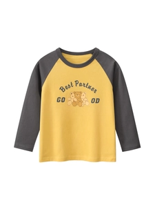 Girls Long Sleeve T-Shirt Cotton Raglan Cartoon Bear Print Casual Round Neck Top