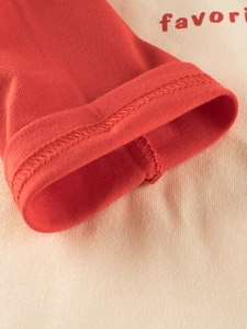 T-shirt manches longues en coton pour filles avec poignets rouges et détail en maille beige