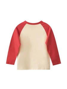 T-shirt à manches longues pour filles, corps beige et manches raglan rouges en coton