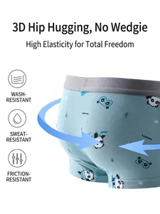 Boxer pour enfants bleu ciel avec motif panda et taille élastique grise souple