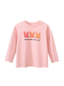 T-Shirt À Manches Longues Pour Filles Coton Col Rond Imprimé Lapin Dessin Animé Décontracté Mignon Hauts Enfant Rose