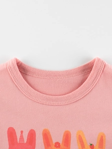 T-shirt rose à manches longues pour filles avec un motif mignon d'oreilles de lapin