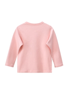 Vue arrière d'un t-shirt rose à manches longues en coton pour filles au style minimaliste