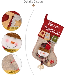 Detail view of white Christmas stocking with 3D snowman, red plaid cuff and hollow star