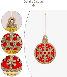 Detail display of double-layer wooden Christmas ornament with golden glitter snowflake