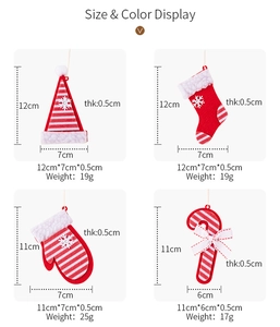 Detailanzeige der Größe von Filz-Weihnachtsanhängern mit Hüten, Socken und Zuckerstangen