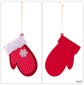 Details der roten Weihnachtshandschuh-Deko aus Filz mit Schneeflocke und Rückansicht