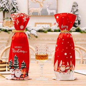 Christmas Wine Bottle Cover Fabric Merry Christmas Printed Wine Bag Santa Claus Snowman Reindeer Holiday Table Decoration