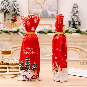 Christmas wine bottle covers with Santa Claus and Snowman prints for festive table decor