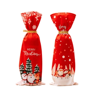 Couvre-bouteilles de Noël rouges avec motifs Père Noël et bonhomme de neige