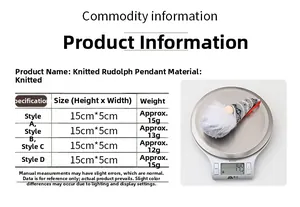 Detailed size chart and weight measurement for knitted Rudolph Christmas pendants
