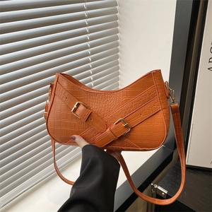 Women Retro Crocodile Embossed PU Leather Underarm Bag Fashion Stitching Hobo Shoulder Bag With Buckle Decor Daily Crossbody Bag
