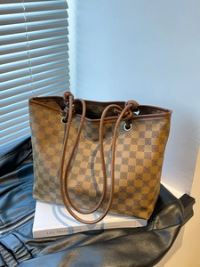 Borsa Tote da Donna a Scacchiera E Piccola Pochette in Pelle PU Grande Capacità Borsa a Spalla Vintage Casual Moda
